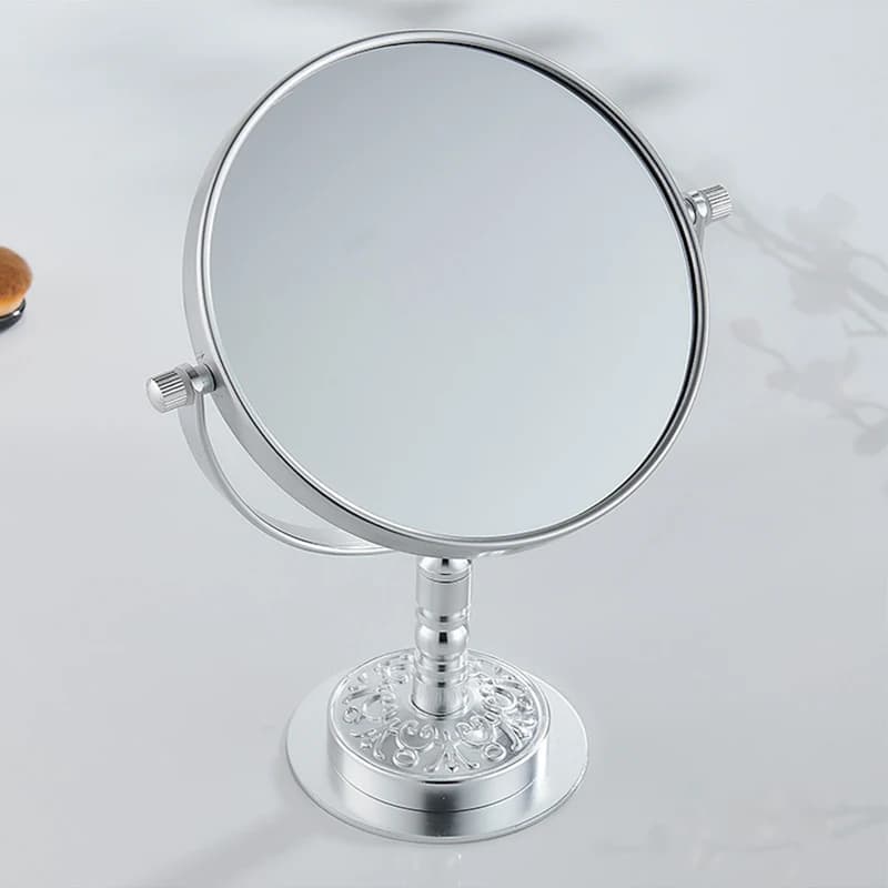 Specchio cosmetico moderno in alluminio Supporto per specchio per trucco da tavolo con ingrandimento 3X su due lati per bagno Specchio di bellezza nero/argento/oro