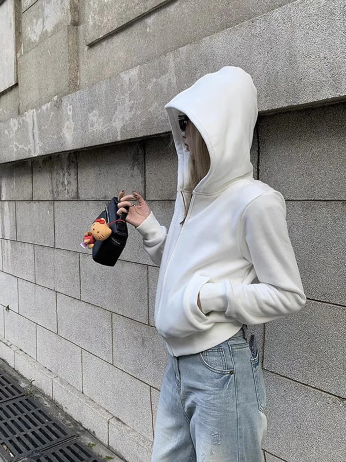 American Sle Fce Lined Zipper Hoodie Thiened White Sportswear Women's Autumn Winter ort Cardigan Top Slim Fit