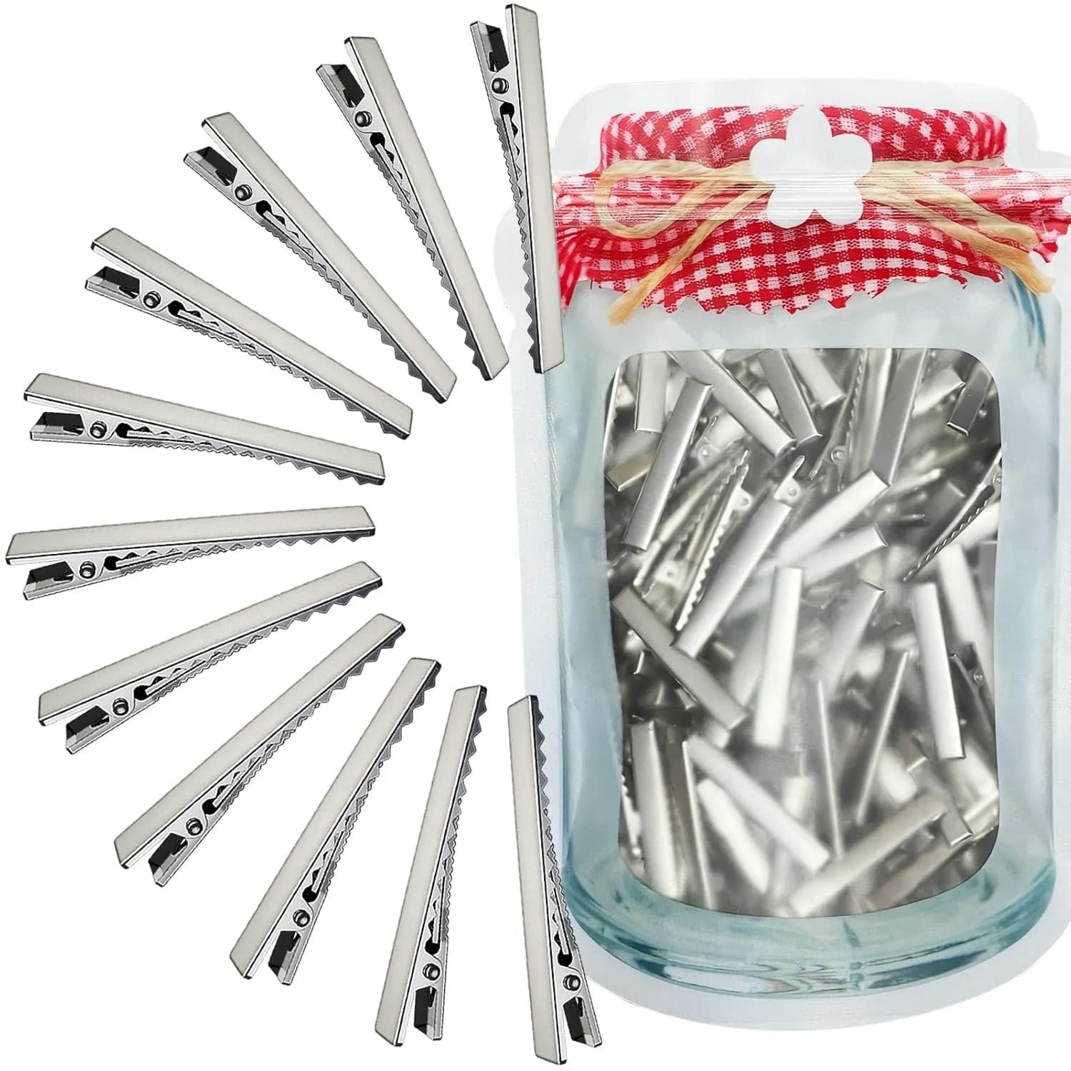 Hair clips for bows for hair, 150 crocodile metal clips (4,5 cm/1,77"), Gator hair clips for making bows, large and simple