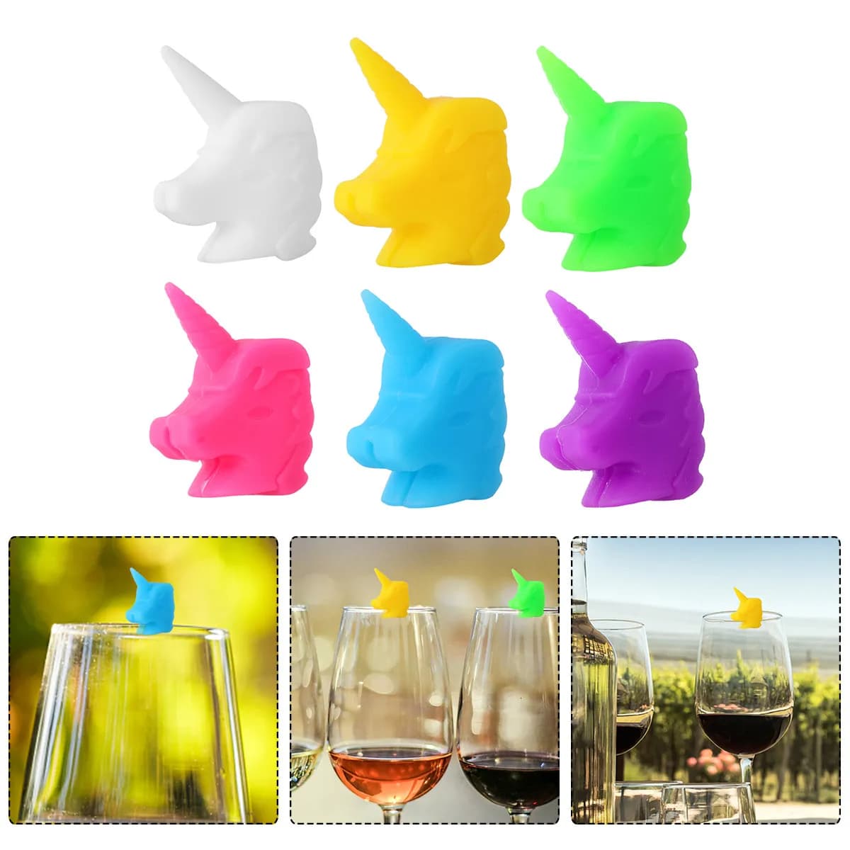 12Pcs Silicone Wine Glass Markers Design Food Safe Reusable Easy Clean Glass Identification Markers for Red Wine Parties