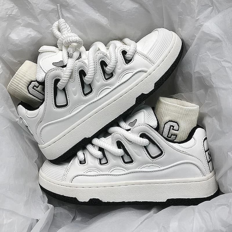Scarpe da Skateboard con Suola Spessa per Coppie, Nuove Scarpe Casual Versatili Stile Hong Kong, Sneakers Bianche da Donna