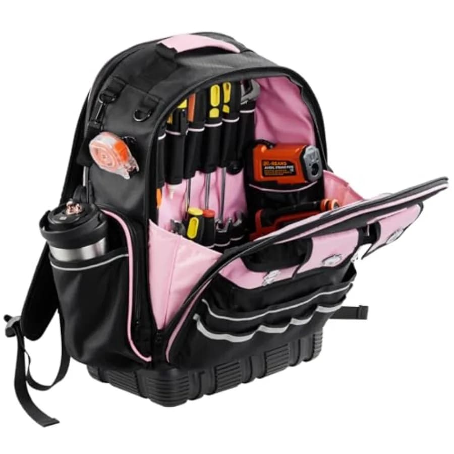 Zaino Porta Attrezzi Resistente, Organizzatore per Utensili, Borsa da Lavoro con Scomparto per Laptop e Base Modellata, per Elettricisti e Cantieri