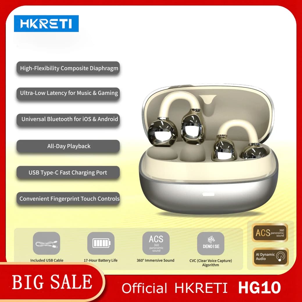 Original HKRETI HG10 Wireless Earphones Bluetooth 5.4 Rose Gold Sports Waterproof Noise Reduction Clip On Stereo Compatible With