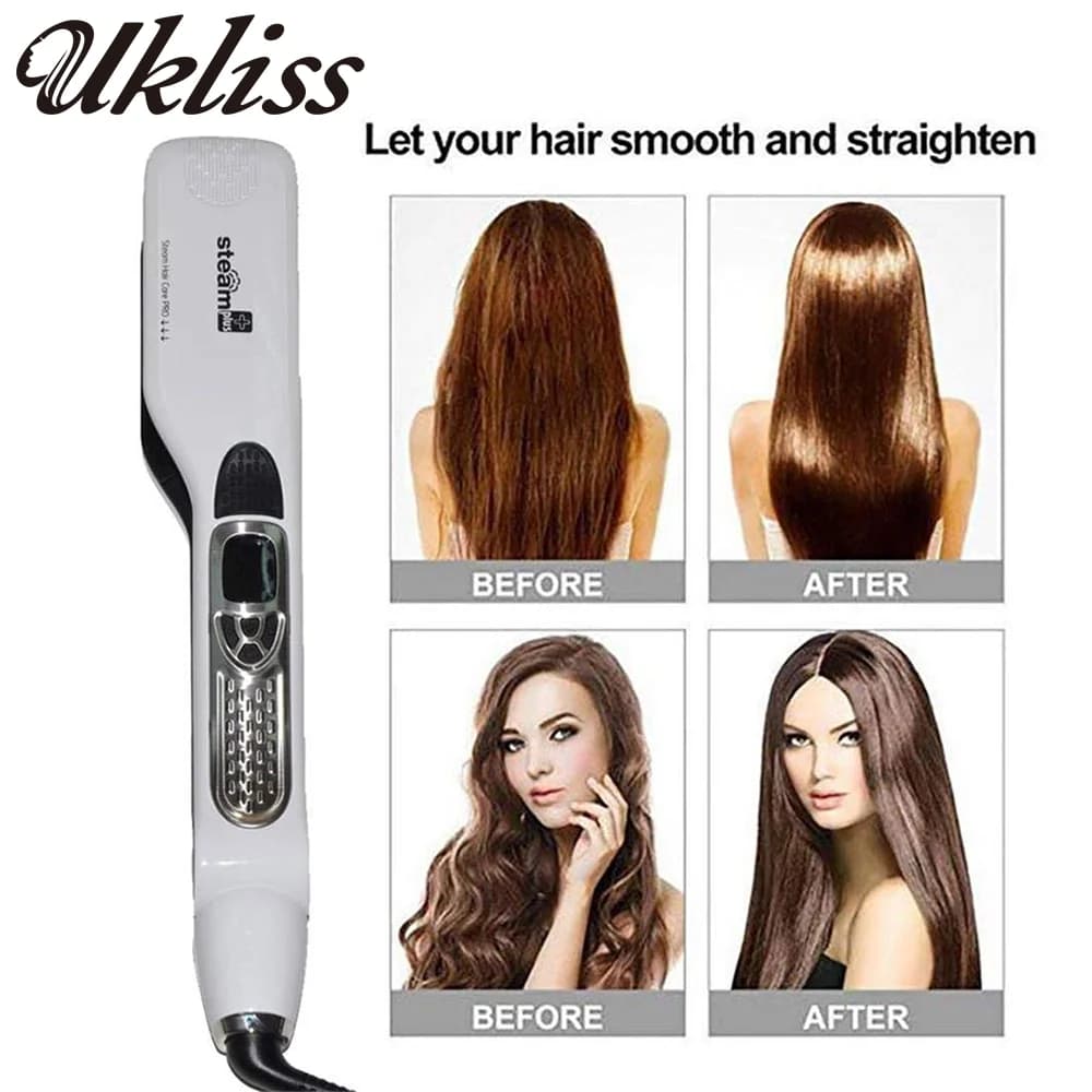 Professional Hair Plate Brush for Smooth Steam Flat Iron Electric Hair Brush for Steam Ceramic Tormaline