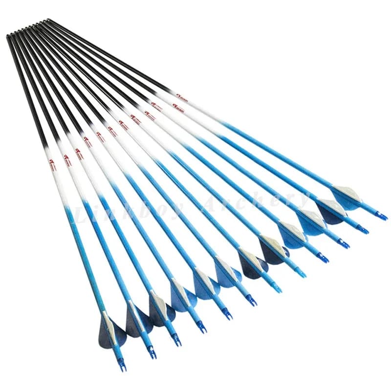 12 pz Linkboy Tiro con l'arco Freccia in carbonio puro ID6.2mm 2 pollici Paletta in plastica Inserto Nock 75gr Punte Compound Arco tradizionale da caccia