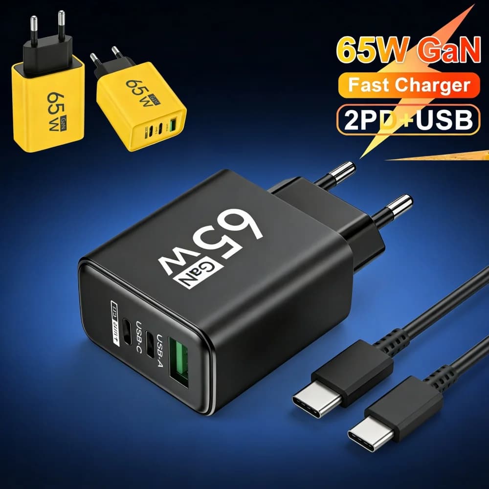 Quick Charger PD 65W USB for Samsung Huawei Xiaomi iPhone Honor mobile phones, Power Adapter with Quick Charging Type-C