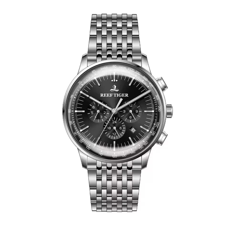 Reef Tiger Men Automatic Watch 42mm Mechanical Wristwatch 50M Waterproof Luminous Sapphire Multi-Dial Month Week Date 24 Hours
