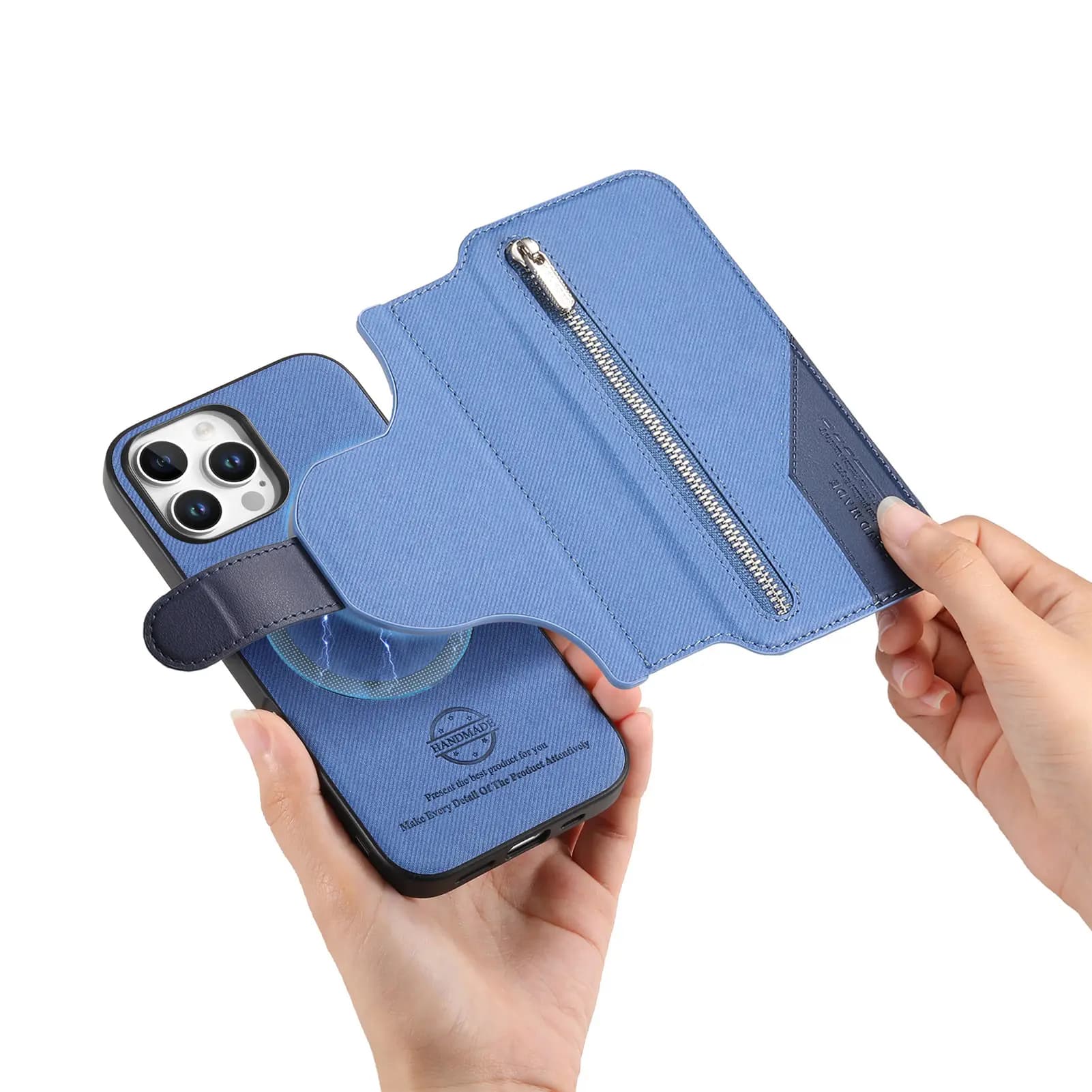 Leather wallet case with detachable zipper 2 in1 for iPhone 16 Pro Max 15 14 13 12 11 16E 16Plus Bookcase with luxury RFID support