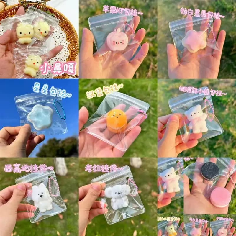 Squishy multi-connesso a forma di naso, pulcino e zampa di gatto — ciondolo per zaino antistress fai da te