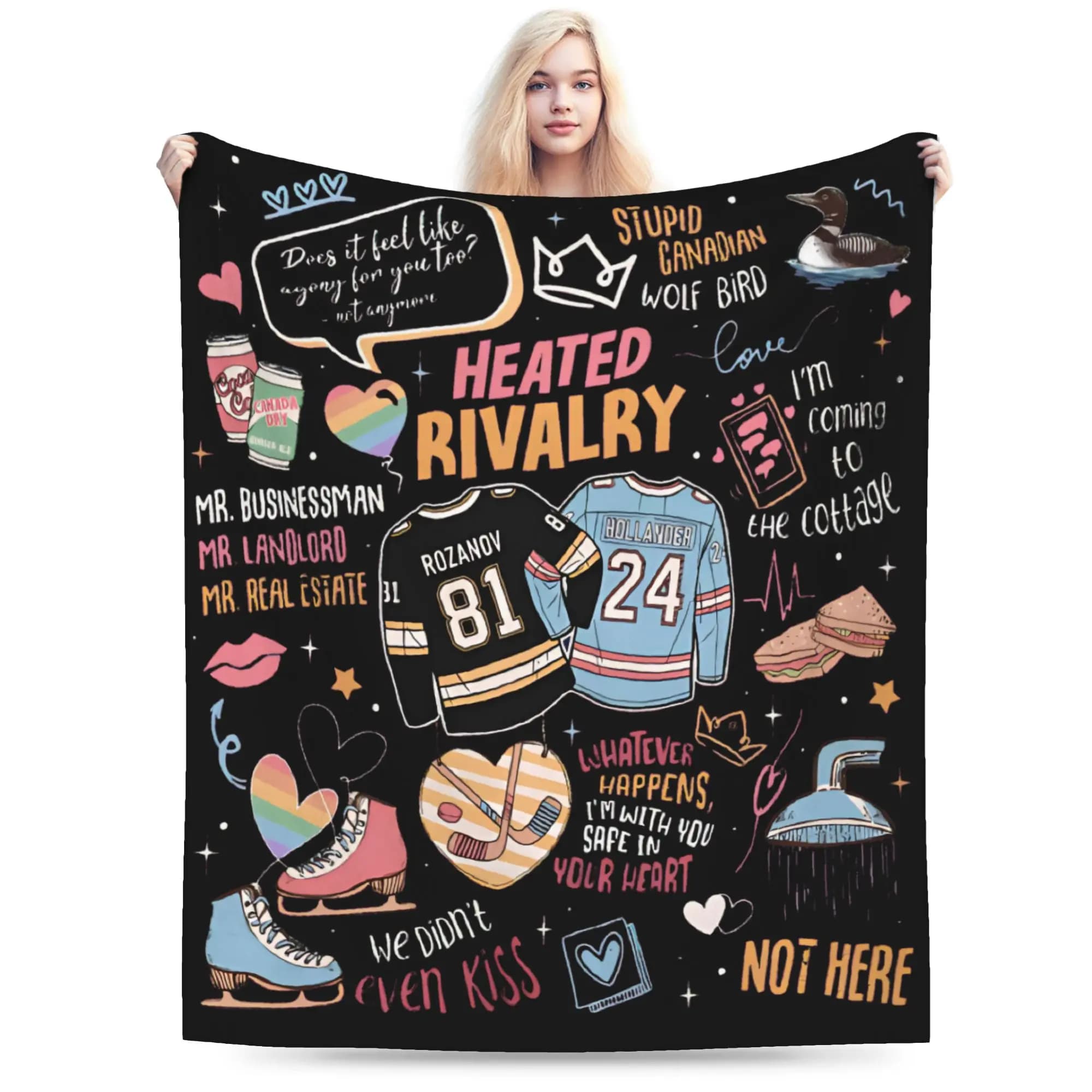 Coperta Morbida in Flanella con Stampa 'Heated Rivalry Romance Hollanov Romance Book', per Viaggi, Ufficio, Letto, Divano e Sedia