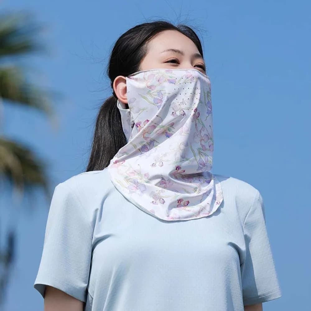 Set 3 Pezzi: Maschera Traspirante in Seta Ghiaccio Floreale UPF50+, Copribraccio Elastico Parasole, Sciarpa Tubolare e Sciarpa da Collo Donna per Protezione Solare Esterna