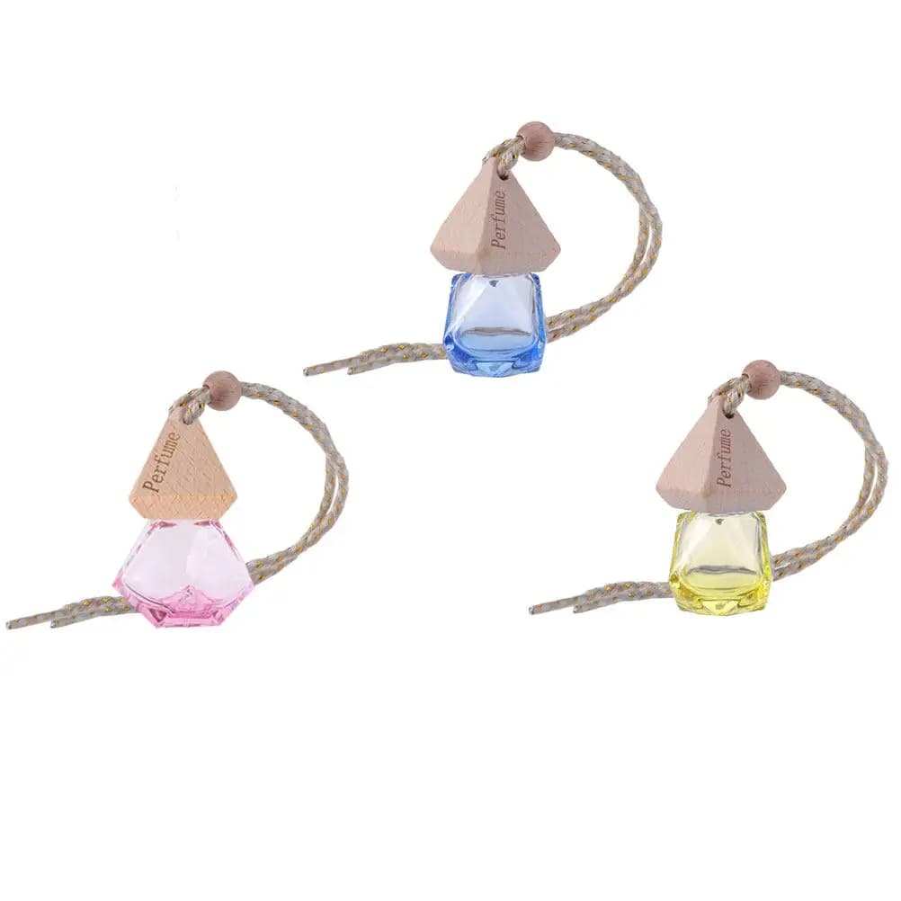 Set di 3 Mini Bottiglie Profumo Auto a Forma di Diamante, Vuote e Ricaricabili, Contenitori Colorati da Appendere, Deodorante per Auto e Casa