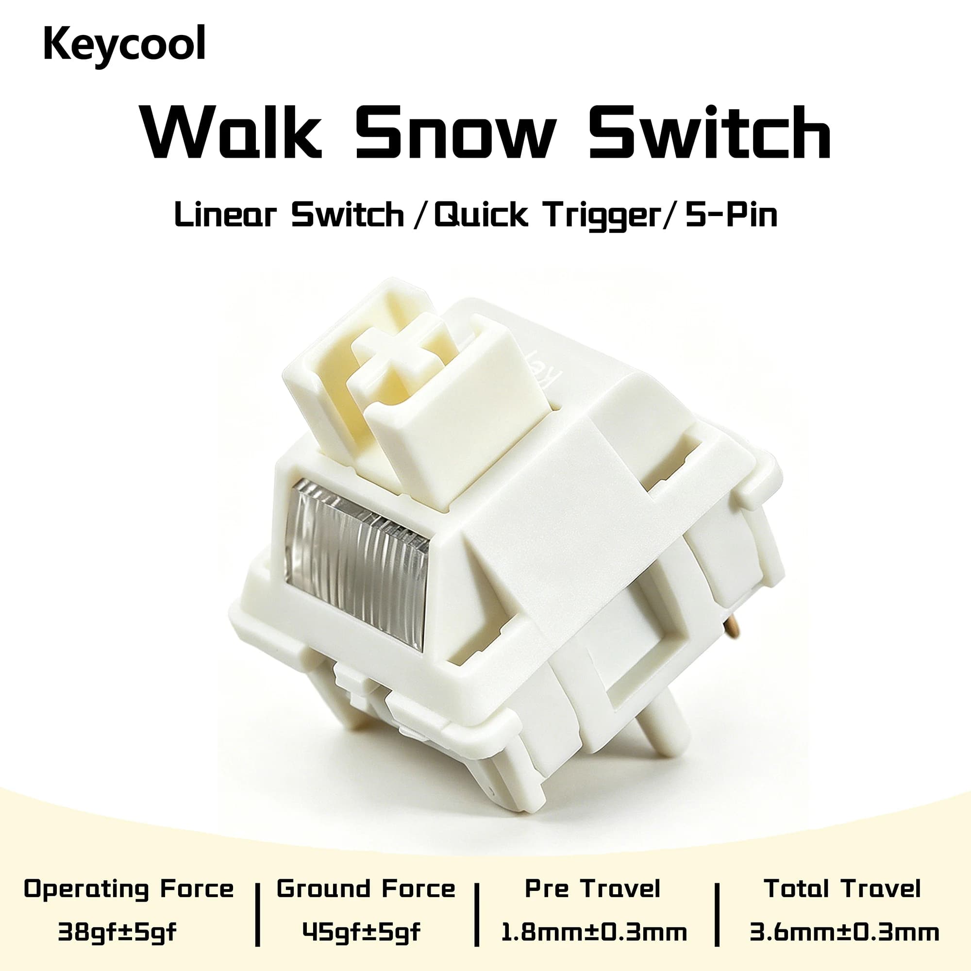 Keycool Walk Snow Switch Bianco 38gf 5Pin Lineari Creamy Switches HIFI per Tastiera Meccanica da Gaming 60% Personalizzata Fai-da-te POM Pre-Lubrificato