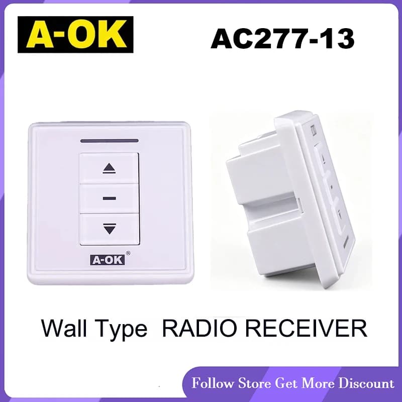 A-OK AC227-13 DC route radio receiver wall curtain switch with External RF433 Receiver100-240VAC Output 24V/12V