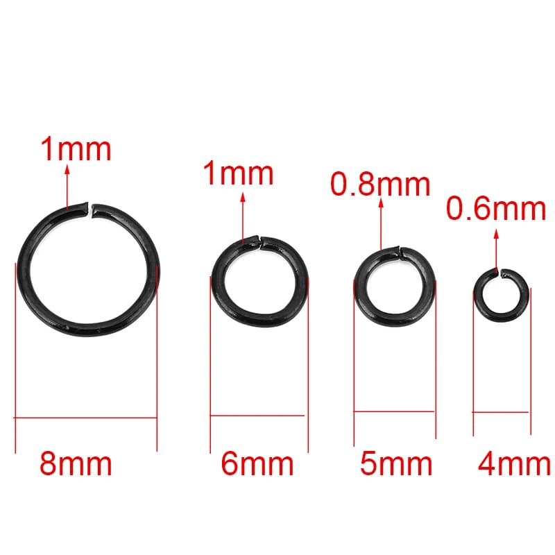 100pcs Black PVD Never Fade Stainless Steel Open Jump Rings End Connectors Bulk for Necklace Bracelet Jewelry Making Findings