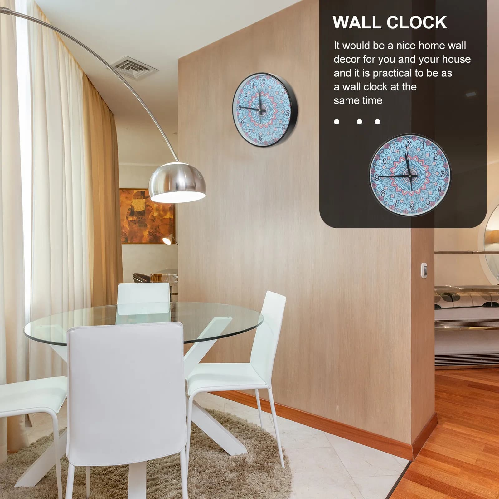 Orologio da Parete M ala, Elegante Decorazione per la Casa, Silenzioso, in Plastica e Vetro, Moderno per Camera da Letto, Ufficio e Negozio