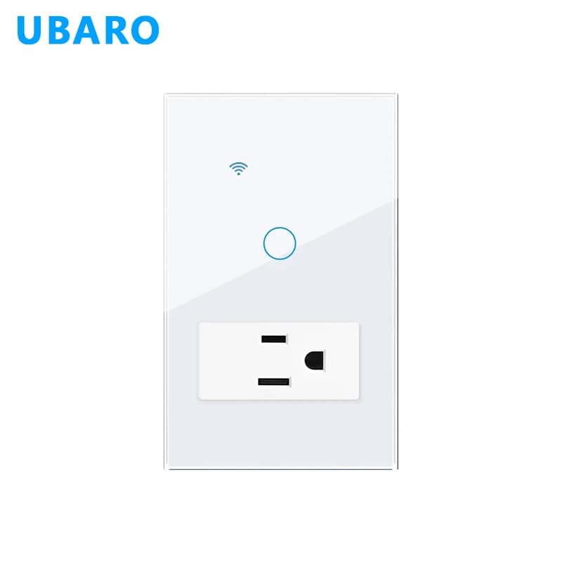 Interruttore a Muro Smart WiFi UBARO con Presa USA, Controllo Touch 1/2 Gang, Compatibile con Alexa e Google Home, Controllo Vocale e Remoto tramite App, Pannello in Vetro Temperato, 1