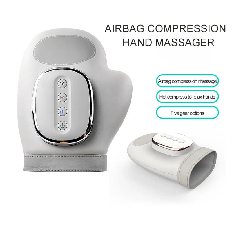 Massaggiatore per Mani Senza Fili con Calore e Compressione, Massaggiatore Elettrico Portatile per Polso e Dita, 5 Livelli di Pressione Regolabile, Miglior Regalo