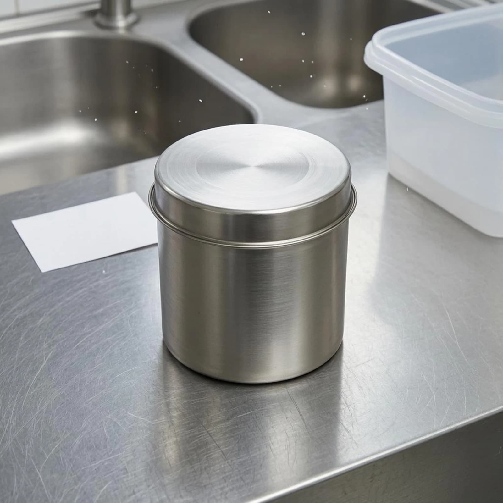Contenitore per campioni in acciaio inossidabile Contenitore per campioni alimentari riutilizzabile Contenitore rotondo in metallo Contenitore per alimenti antiruggine Bordi arrotondati