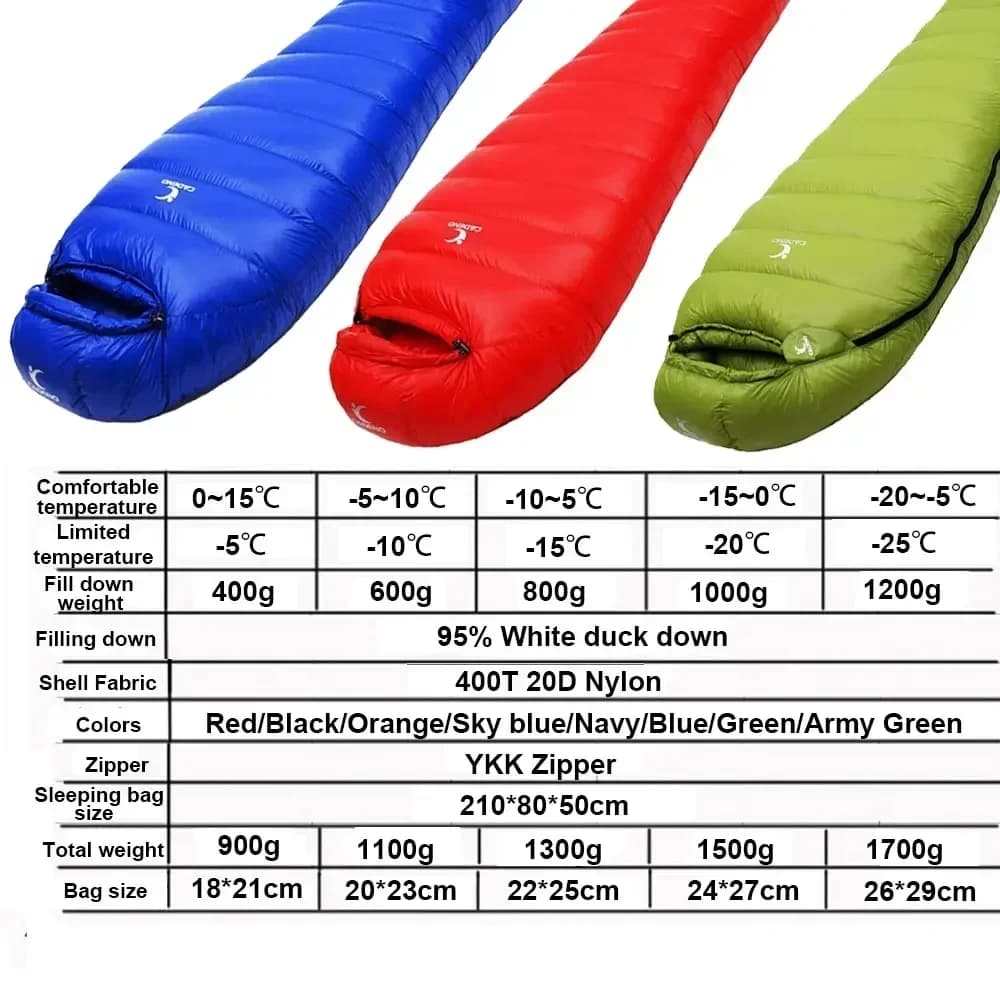 Sacco a Pelo Invernale in Piuma d'Oca per Trekking, Militare, Leggero, Riscaldato, da Campeggio, Portatile, Termico, Comprimibile