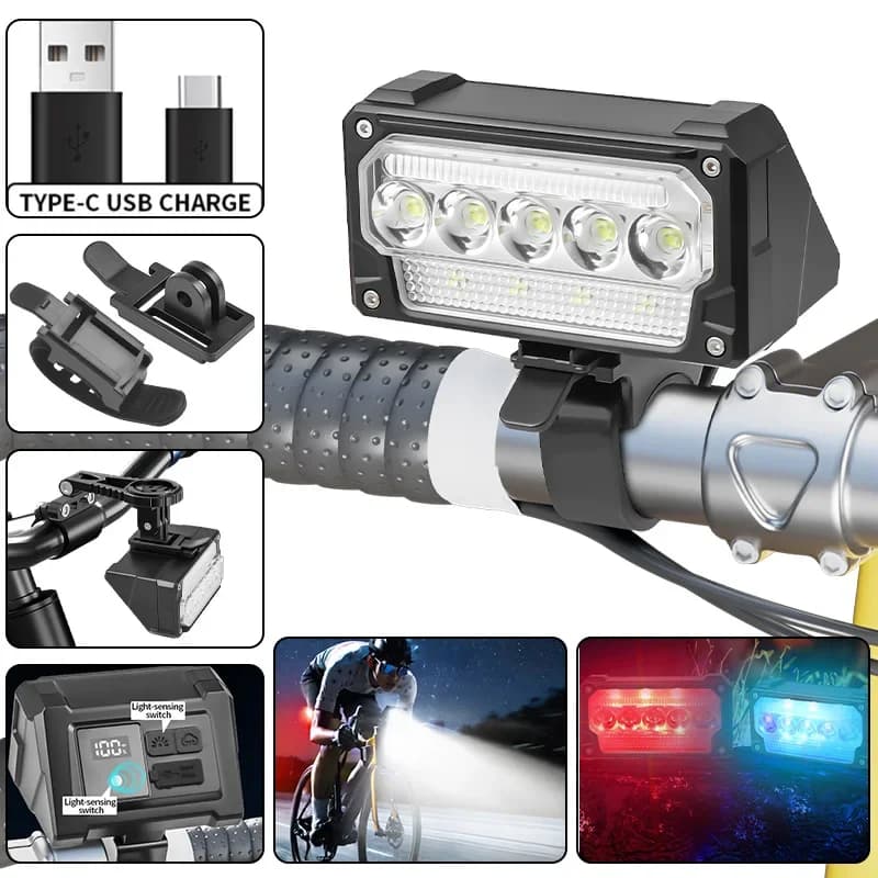 15LED Bike Light Rechargeable Bicycle Headlight via USB Super Bright Bike Lights Waterproof for Night Driving, Bicycle Headlight