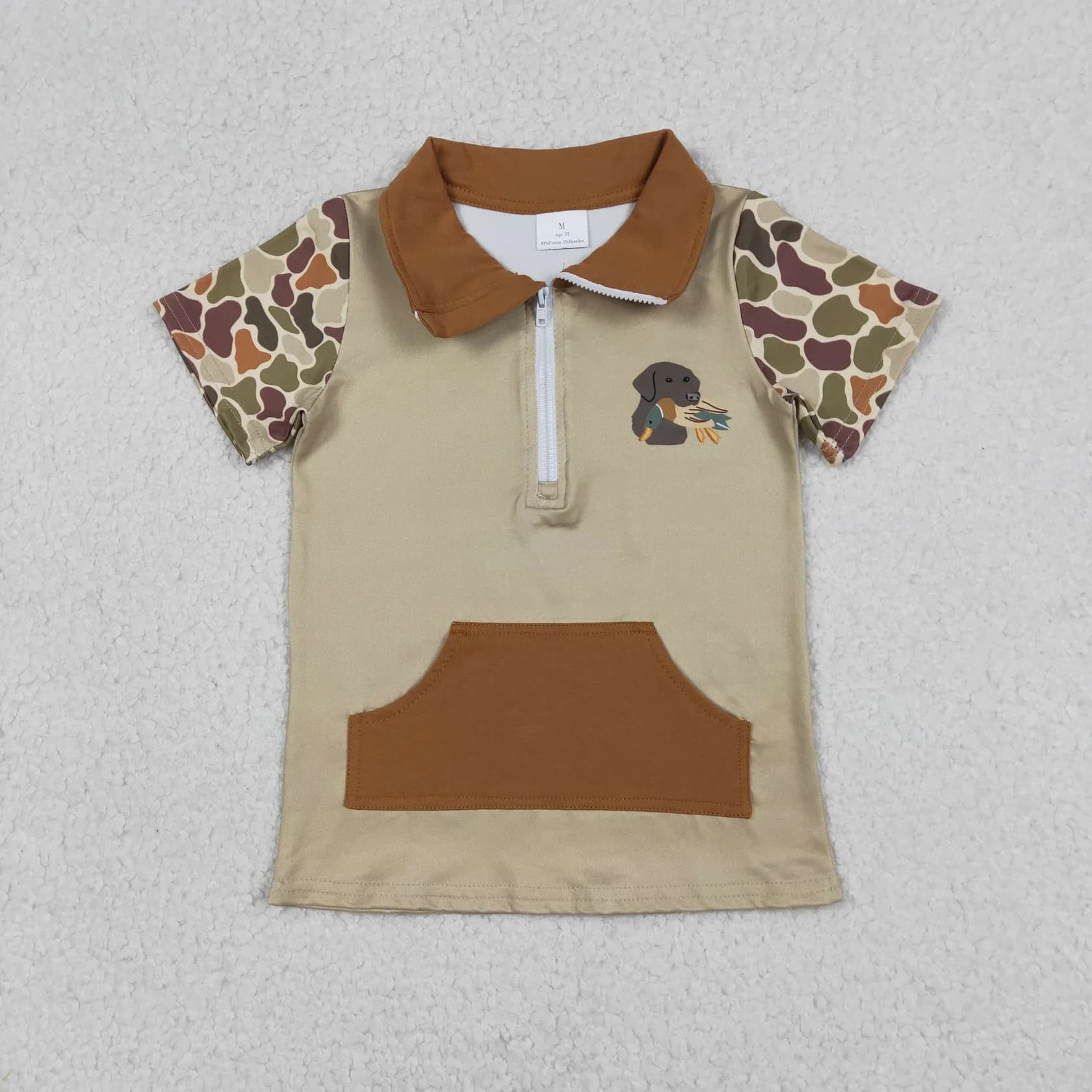 Vendita all'ingrosso Abbigliamento per bambini a maniche corte Bambini Cerniera Cani Anatre Camicie Camicia da tasca per neonato Vestiti pullover con stampa mimetica per bambini