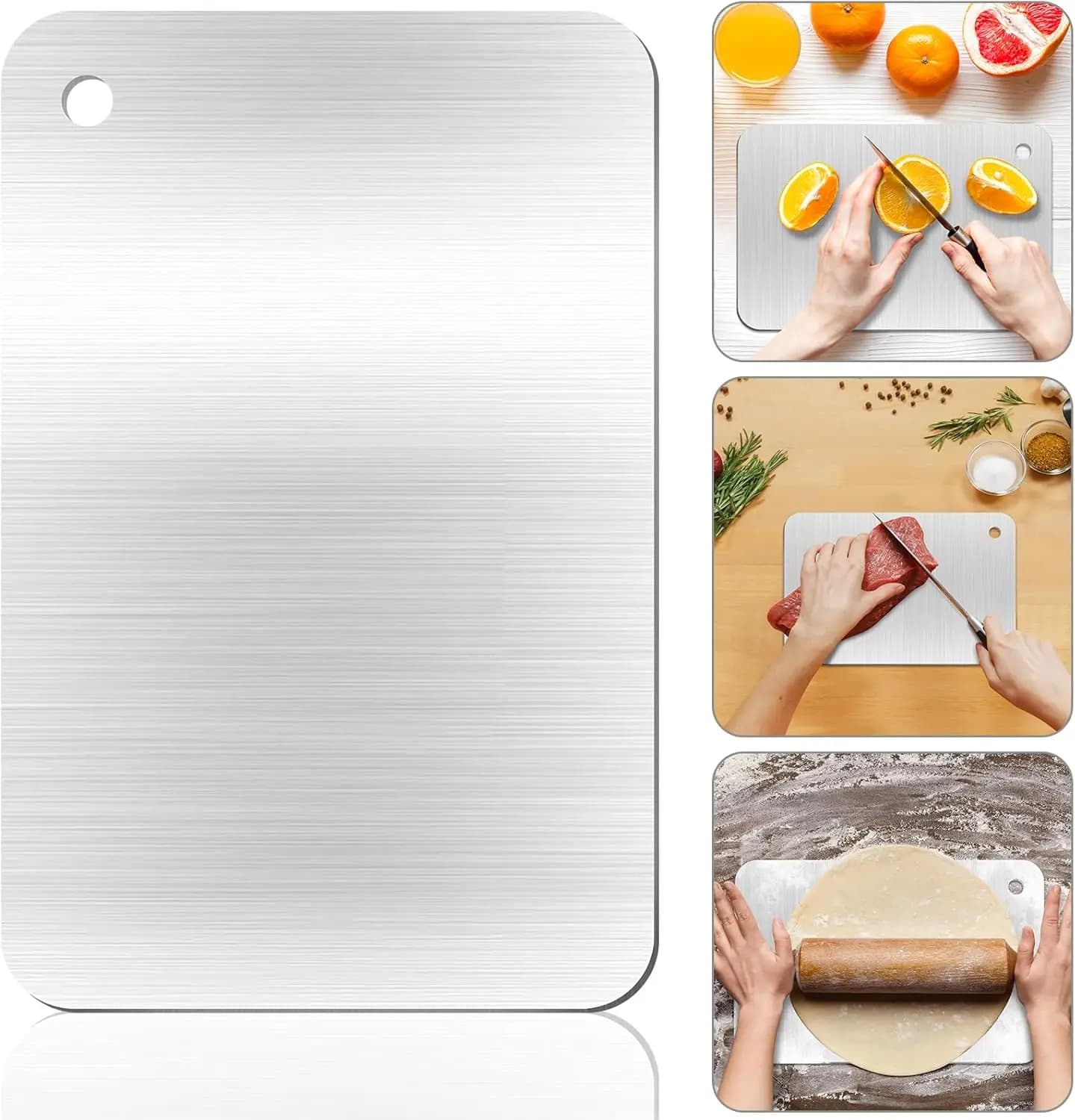 Stainless Steel Cutting Board 12x8 in, Food Grade Chopping Board for Kitchen, Non-Stick Meat Fruit Vegetable Board, Dishwasher Safe