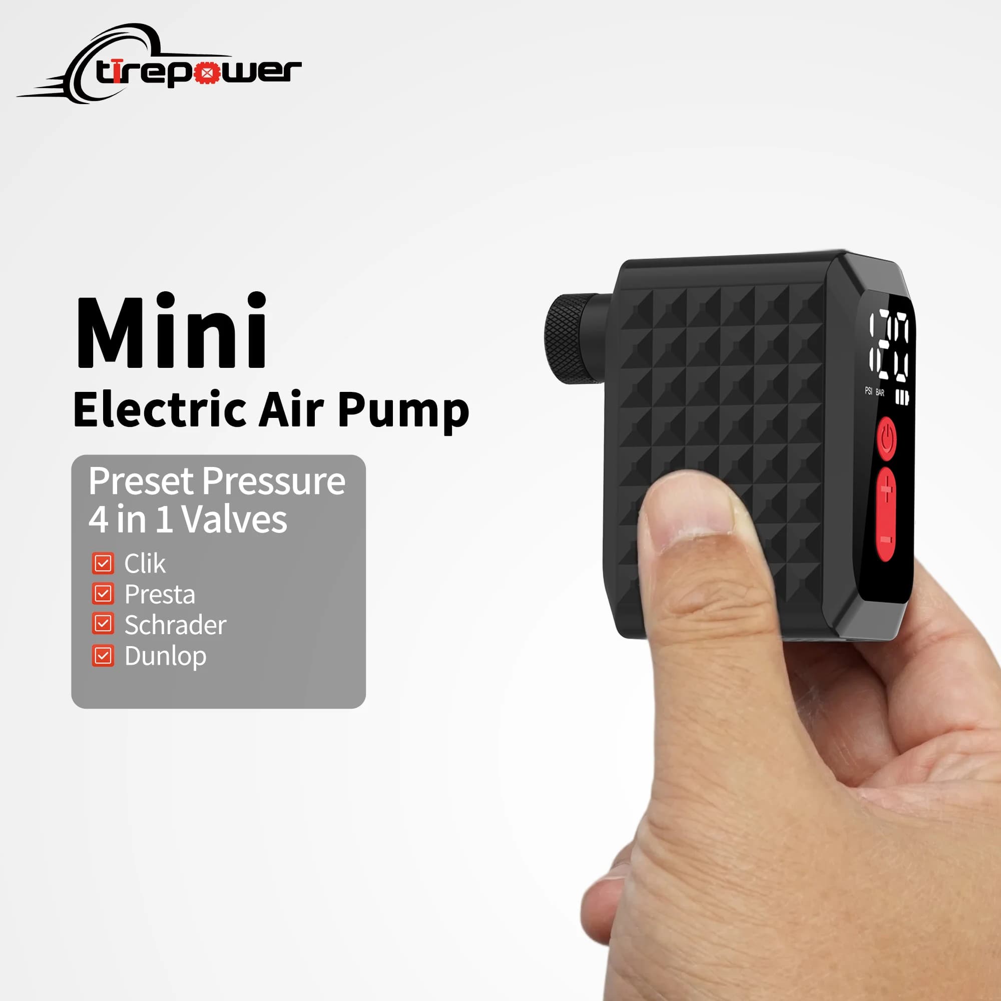 Mini Electric Bike Pump 120PSI Tire Inflator with Presta Schrader & Clik Valves Brushless Motor Digital Gauge Portable Air Pump