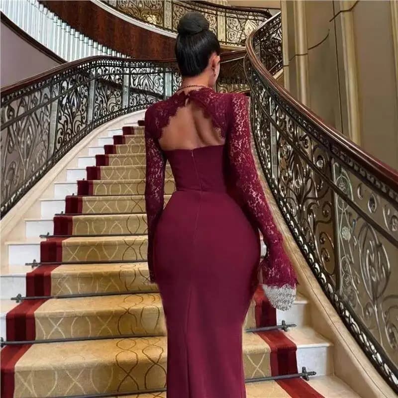 Red Long Sleeve Lace Dress Women's New Style Wedding Dress Toast Dress Long Sleeve Regular Sleeve Triacetate Fiber Other