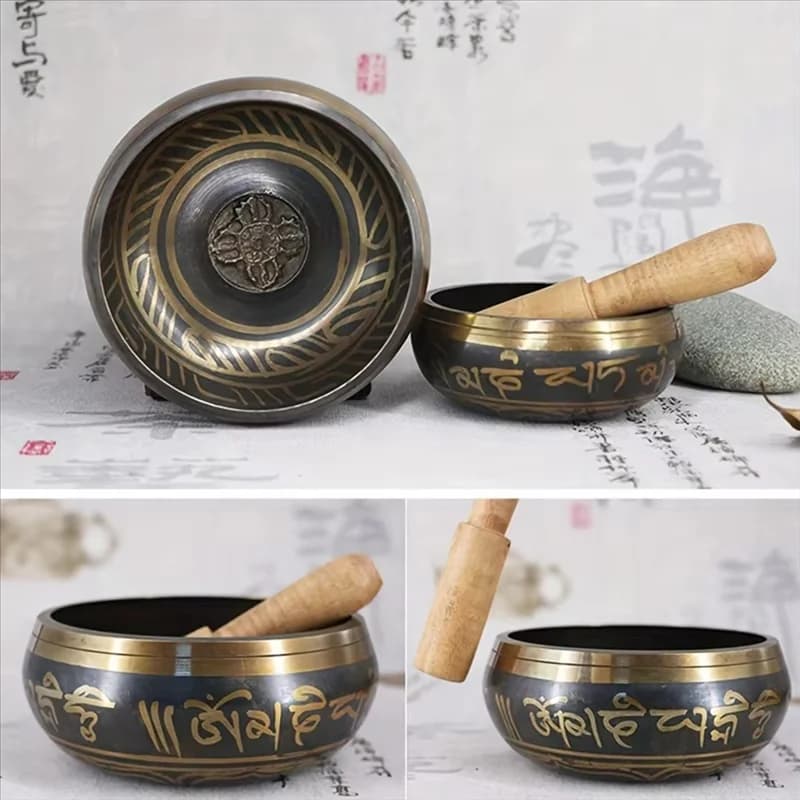 HOES-Tibetan Singing Bowl 8Cm Size Scripture Bowl Helpful For Yoga For Meditation Relaxation Chakra Healing Prayer
