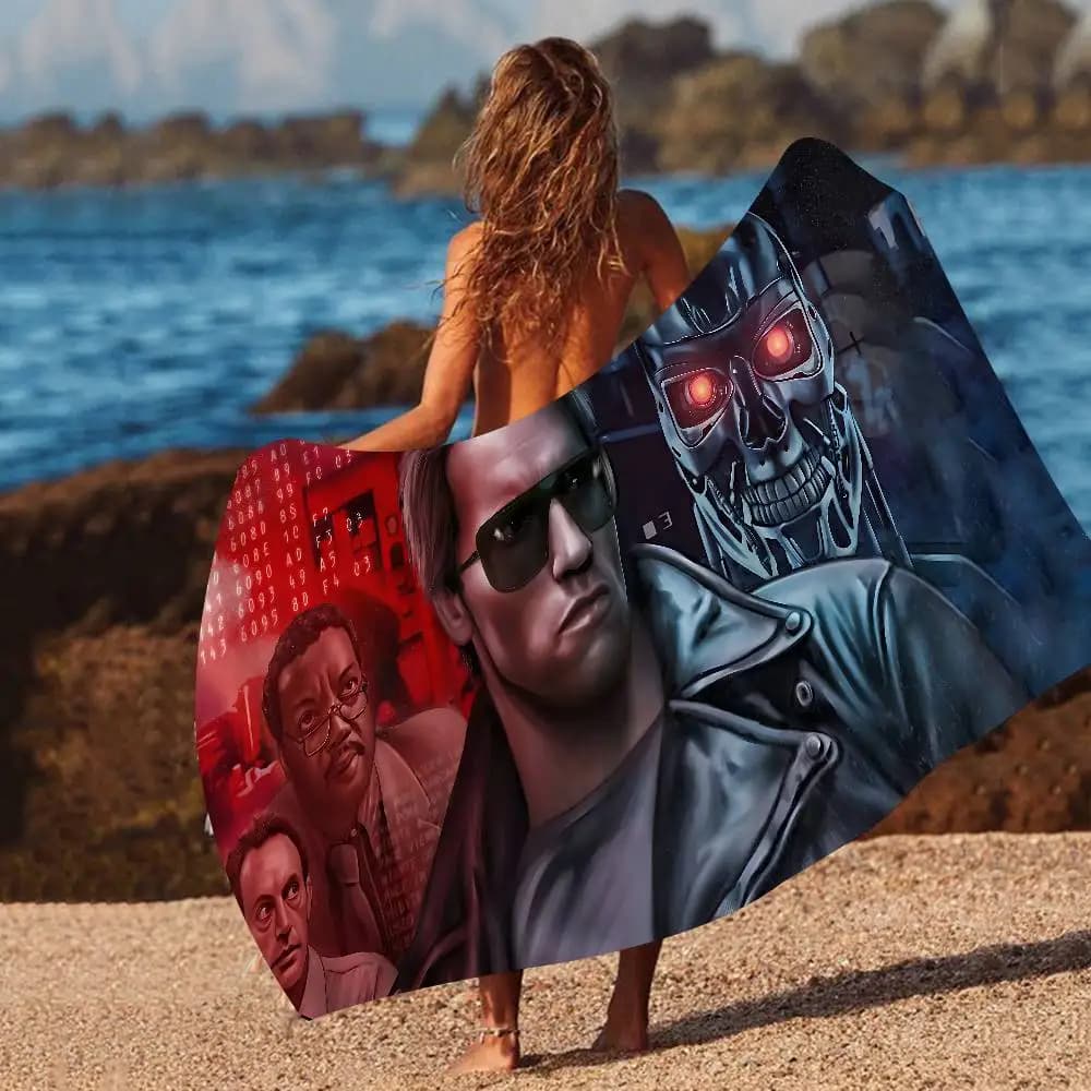 Asciugamano da spiaggia per il nuoto con motivo T-TERMINATOR, morbido e assorbente, regalo per bambini, per viaggi, campeggio, palestra