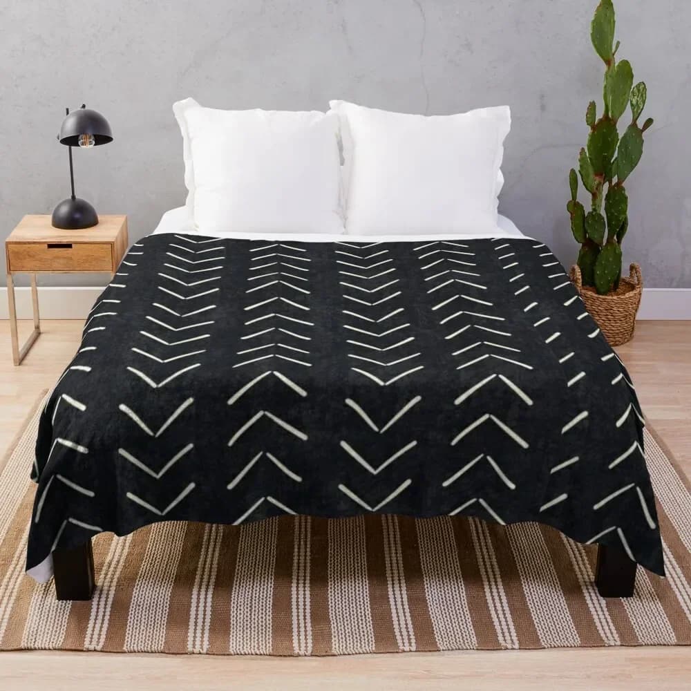 Coperta in tessuto Mudcloth con grandi frecce in bianco e nero, coperta accogliente per la casa, regalo per le vacanze di Natale