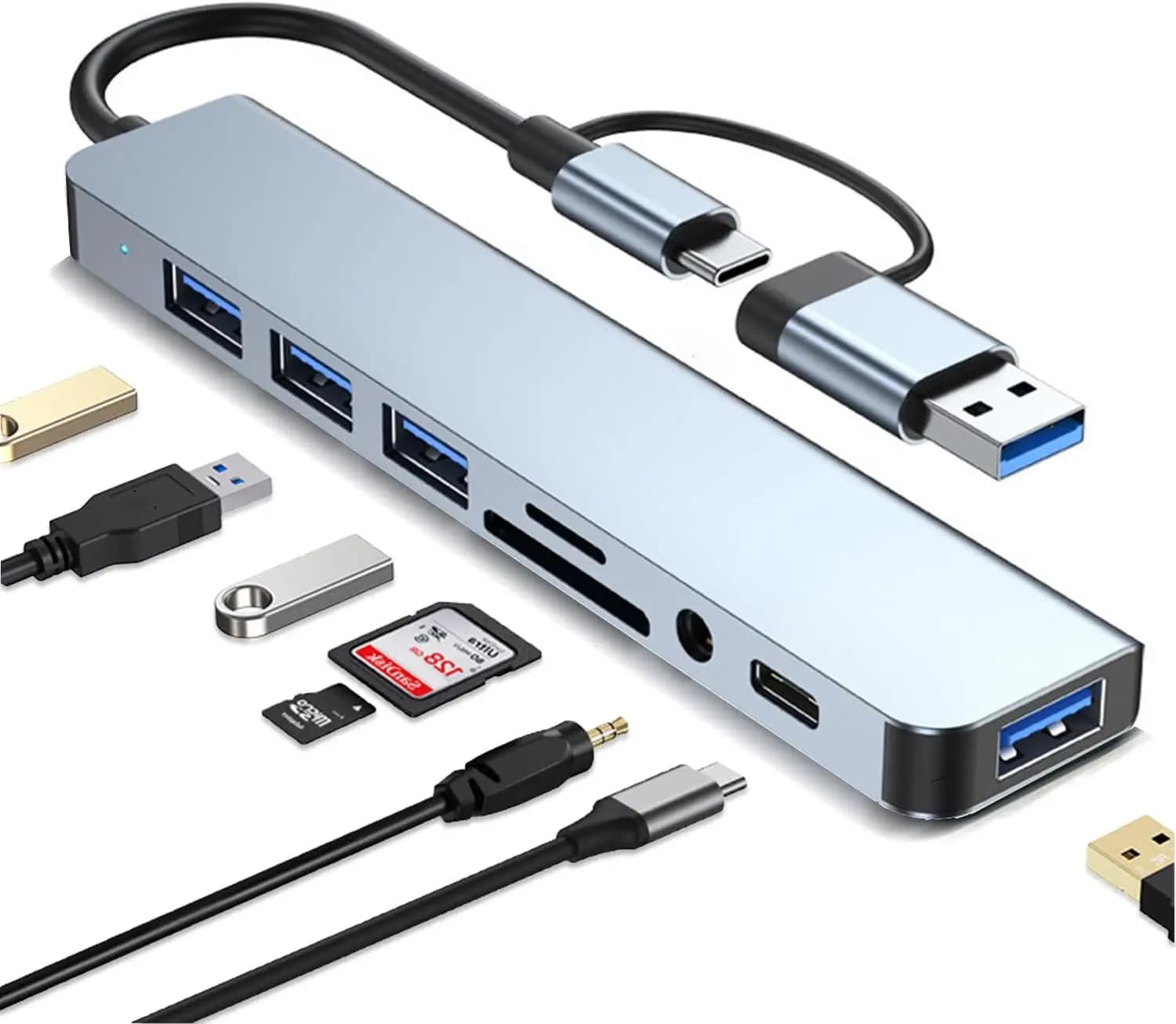 Hub USB C 3.0, 8 in 2 con lettore di schede SD/TF, jack per cuffie da 3,5 mm per MacBook Pro Air e altri PC/laptop