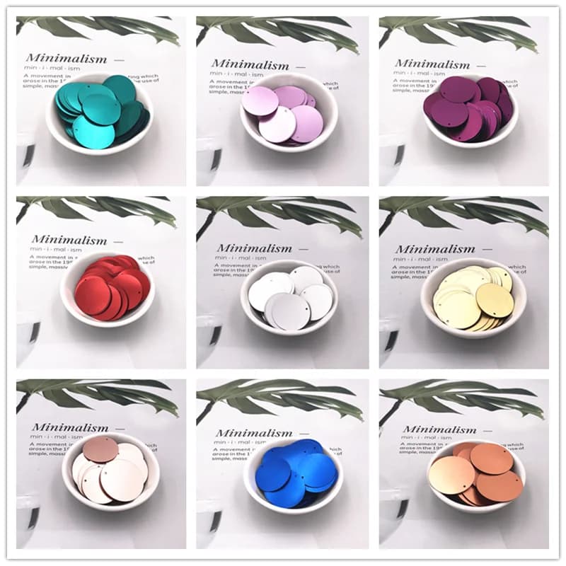 10 g/pacco 20mm 25mm 30mm 35mm opaco glassato Paillettes 1 foro laterale Paillettes cucito mestiere fai da te indumento da sposa accessorio lentejuacao