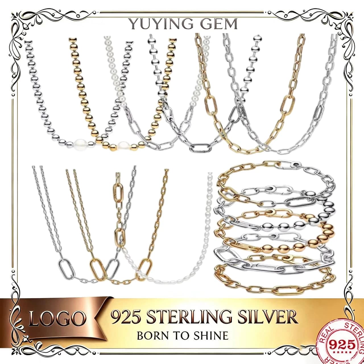 New S925 Silver Lock with Pearl Me Collarbone Chain Temperament Women's DIY Necklace Bracelet, Fashionable Gift Jewelry