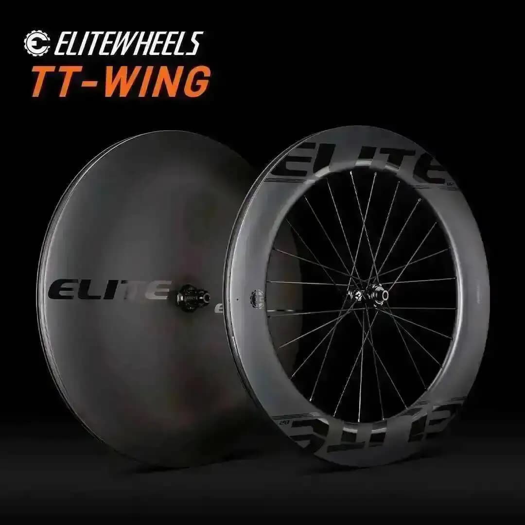 ELITEWHEELS Ruote in Carbonio 700C a Disco, Forma AERO, Finitura Opaca UD, Ruote Larghe Clincher Tubolare/Tubless per Bici da Triathlon TT-Wing
