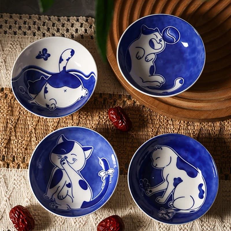 Nuovo piatto di salsa di gatto poco profondo/profondo Set di 4 pezzi di condimento per salsa di soia in ceramica piatto per salse per uso domestico salsa di Sushi stoviglie per Snack