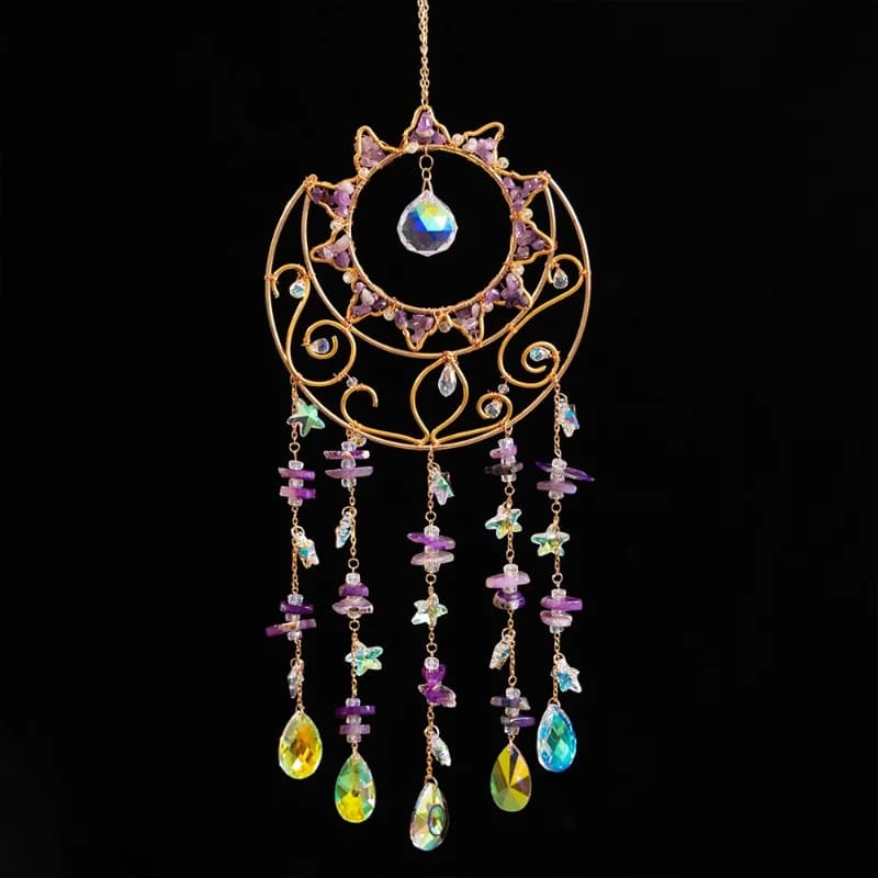 New Natural Crystal Broken Stone Wall Decoration Pendant Handmade Solar Wind Chime Crafts Dream Catcher Net Ornament Home Gifts