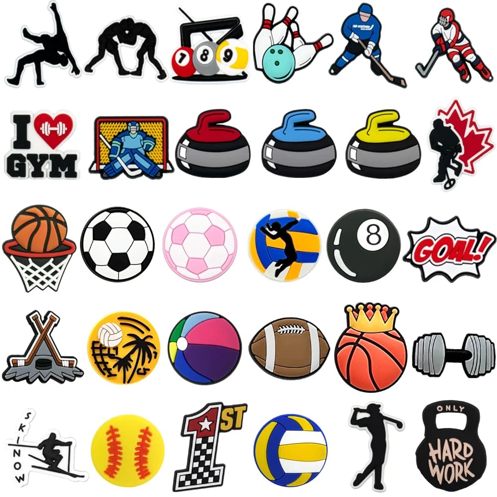 1/30 Pezzi Charm per Scarpe Stile Sportivo Classico alla Moda, Spille per Sandali a Tema Hockey e Calcio, Decorazioni per Scarpe con Fibbia per Zoccoli da Biliardo
