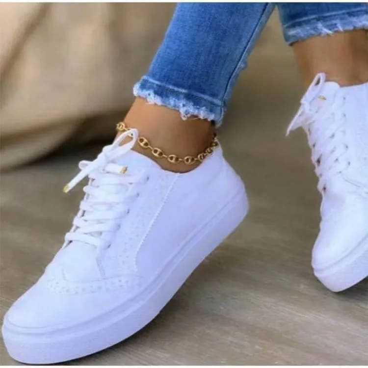 Scarpe da ginnastica Donna Moda Primavera Autunno Catena in pelle Comode scarpe da ginnastica con plateau e punta tonda Scarpe da donna da passeggio con lacci 35-43