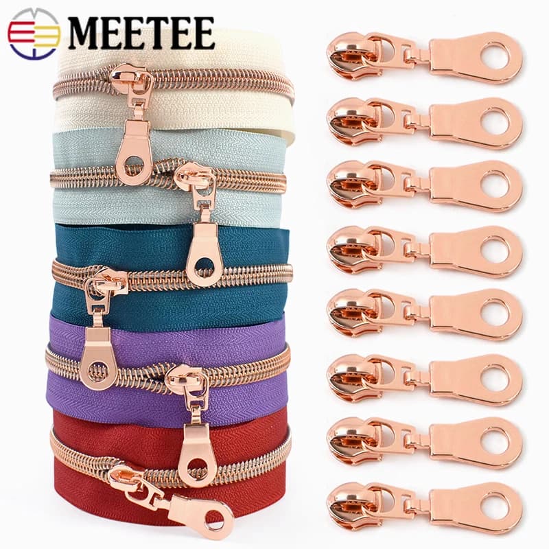 2/5M Oro Rosa 5 # Cerniere in nylon con cursori, nastro lungo per cerniere fatto a mano per borse, vestiti, decorazioni, riparazione cerniere, accessori per cucito fai da te