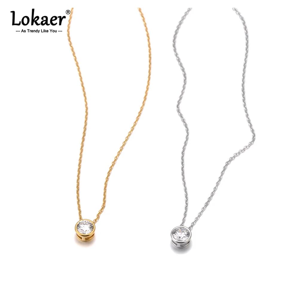 Lokaer Exquisite Geometric Round Cubic Zirconia Pendant Necklace for Women Golden Wedding Jewelry Waterproof Bulk Price N25003