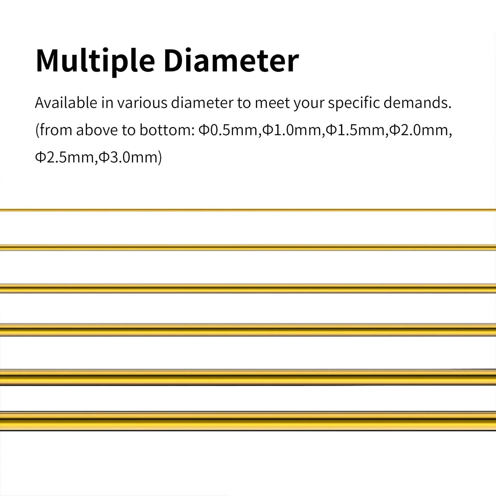 Brass bars series Dspiae BB(05-30) for modeling, diameters 0.5mm, 1.0mm, 1.5mm, 2.0mm, 2.5mm, 3.0mm, gold quality, lead-free, solid brass bars