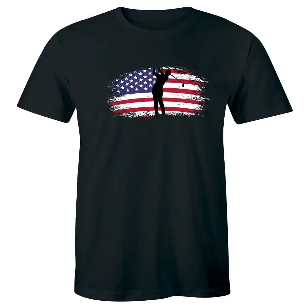 T-shirt da uomo con golfista con bandiera americana T-shirt da golf sportiva per esterni all'interno