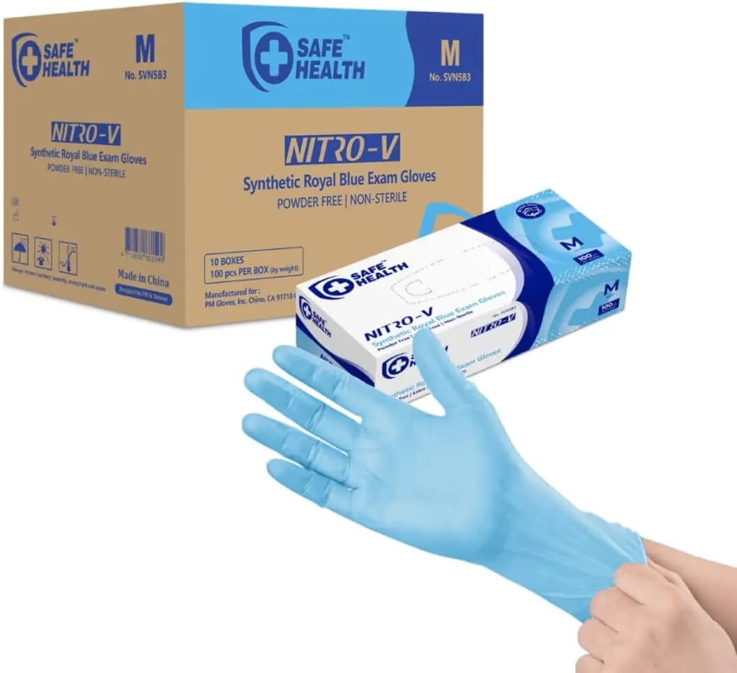 Guanti Monouso per Esami, Ibridi Nitrile-Vinile, Senza Lattice, Senza Polvere, Blu, Taglia Media, Confezione da 1000