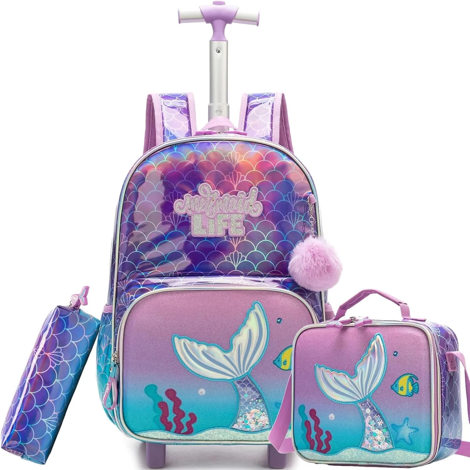 Set di zaini con ruote per ragazze Zaino scolastico con ruote Bagagli da viaggio Zaino con ruote per bambini Elementi essenziali per il ritorno a scuola