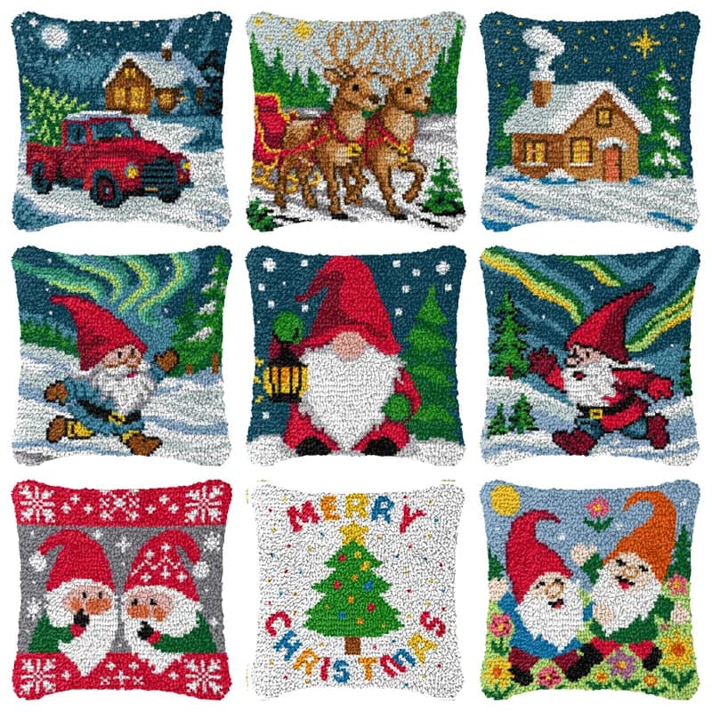 DIY Christmas Deer Snowman Latch Hook Kit Knot Pillow Package Embroidery Latch Hook Kits Cushion Pillowcase Set For Needlework