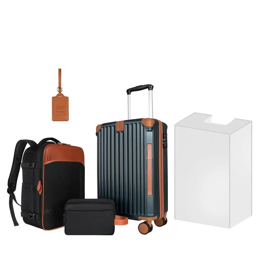 Set di Valigie e Zaino in Stile Vintage, 20 Pollici, Approvato dalle Compagnie Aeree, Bagaglio Rigido in ABS+PC con Base Protettiva