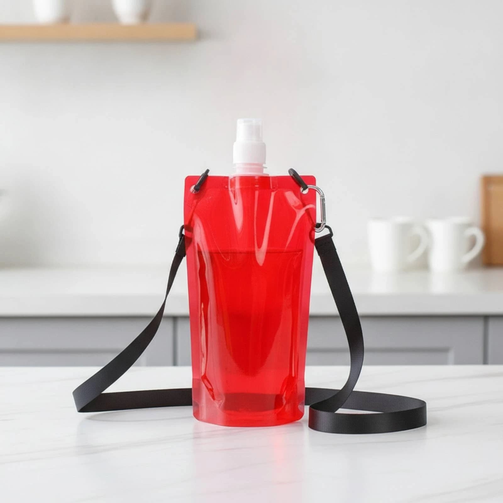 Water Bag with Spray Nozzle Food-Grade Collapsible Water Bottle with Strap Flexible Hydration Bag with Clip Compact Container