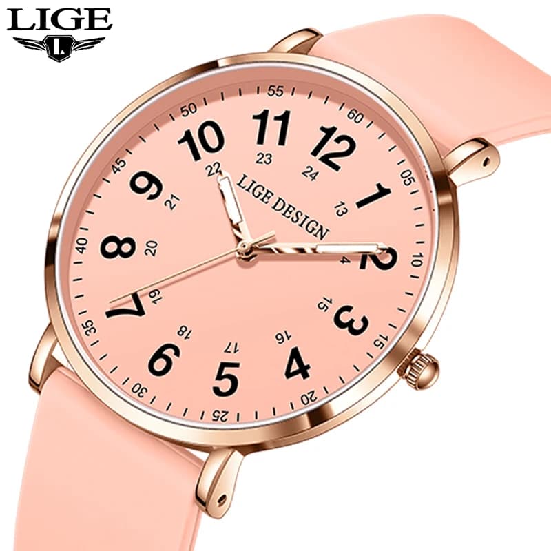 LIGE Watch women 2026 TOP Fashion 12/24 Clock Quartz Casual Luminous Waterproof Silicone Women's wristwatch reloj de mujer+BOX